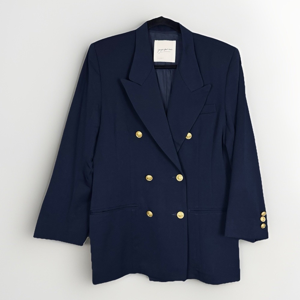 VTG Georges Marciano Navy Blue Double Breasted Blazer Jacket Size 8 Gold Button